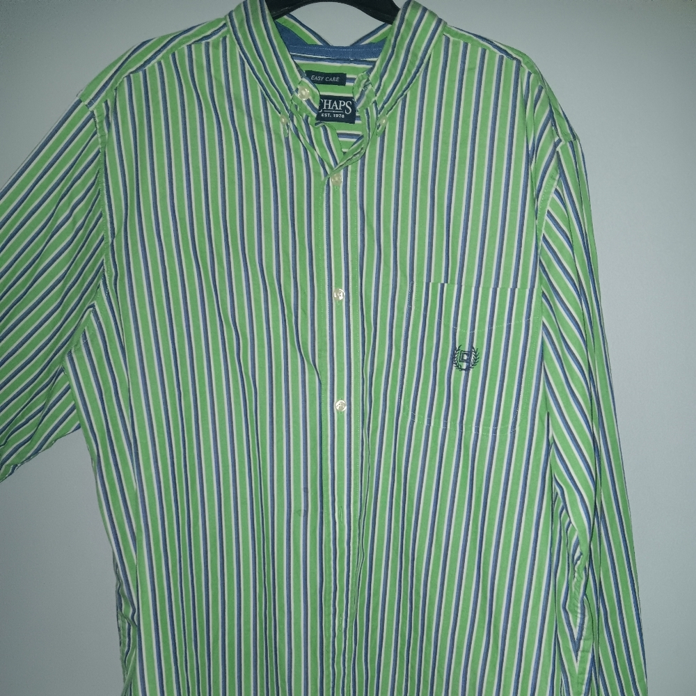 Green and Blue Striped Men's Shirt. Brand Chaps 1978 XL